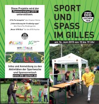 Flyer zur Aktion 'Sport und Spiel im Gilles' bei der BTB-Sportwoche 2015
